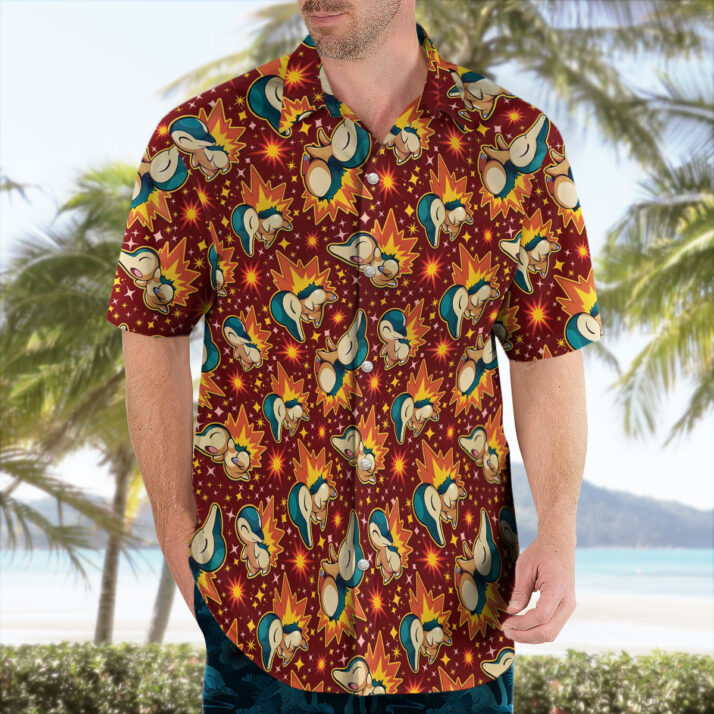 Pokemon Cyndaquil Fire Pattern Hawaiian Shirt - Image 4