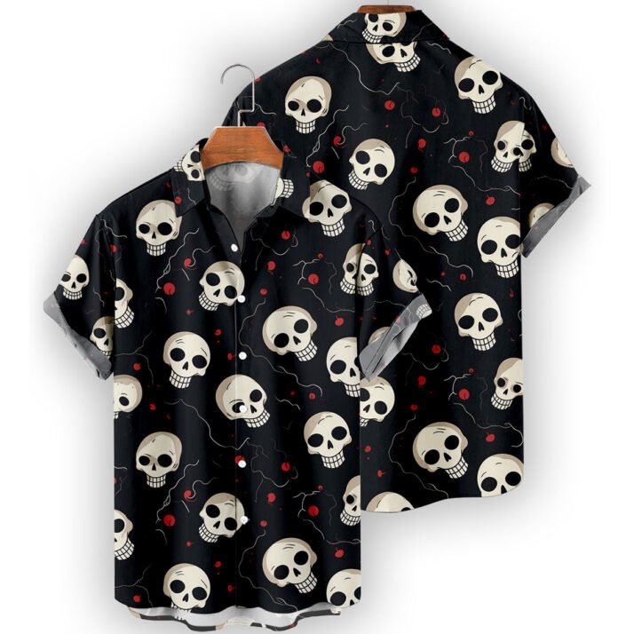 Skull & Cherries Halloween Hawaiian Shirt - Image 3