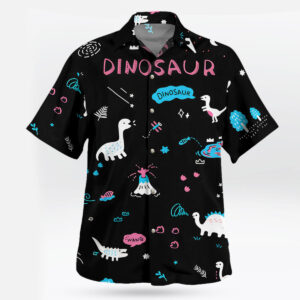 Black Funny Cartoon Dino Pattern Hawaiian Shirt