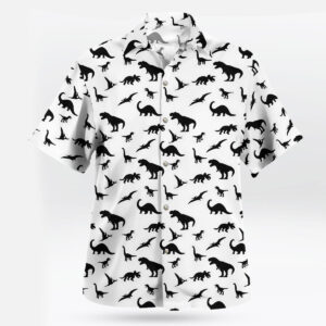Black & White Dinosaur Silhouette Pattern Hawaiian Shirt