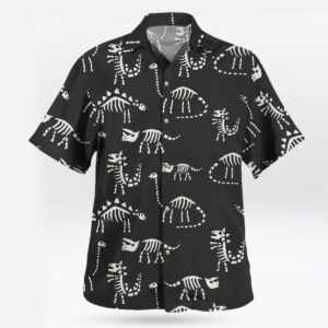 Black White Dinosaur Skeleton Hawaiian Shirt Prehistoric Aloha