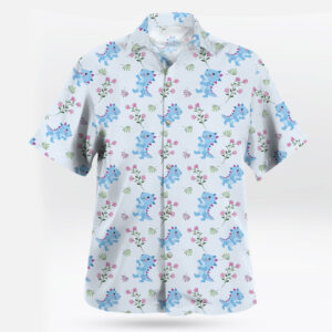 Blue Baby Dino & Pink Floral Pattern Hawaiian Shirt