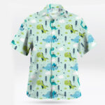 Cute Cartoon Dinosaur Hawaiian Shirt Mint Green Aloha