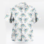 Pastel Green Cartoon Dino & Leaves Pattern Hawaiian Shirt