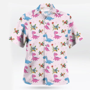 Pink & Blue Baby Dino Floral Pattern Hawaiian Shirt
