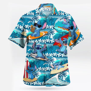 Stitch Surfing Hawaiian Shirt Blue Tropical Aloha