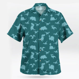 Teal Blue Dinosaur Silhouette Pattern Hawaiian Shirt