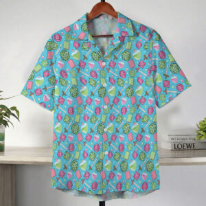 Aqua Blue Vibrant DND Dice Pattern Hawaiian Shirt