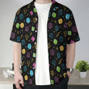 Colorful DND Dice Pattern Black Hawaiian Shirt