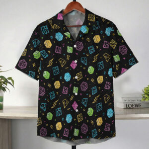Colorful DND Dice Pattern Black Hawaiian Shirt