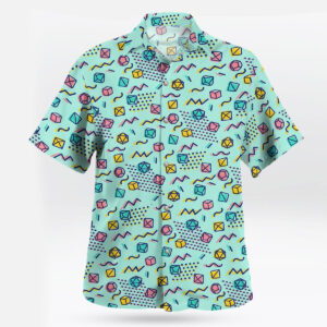 DND Colorful Dice Pattern Hawaiian Shirt – Teal & Pastel Mix