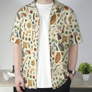 DND Fantasy Gear Pattern Cream Hawaiian Shirt 3