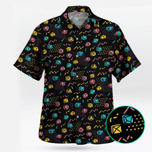 DND Neon Dice Pattern Black Retro Hawaiian Shirt