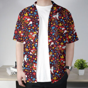 Burgundy Magikarp Pattern Pokemon Hawaiian Shirt 4