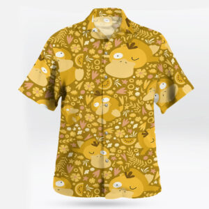 Mustard Yellow Psyduck Floral Pokémon Hawaiian Shirt