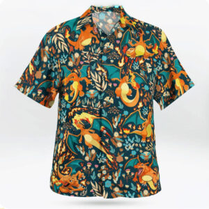 Charizard Flame Tropical Dark Floral Hawaiian Shirt