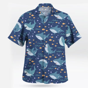 Cute Cartoon Shark Ocean Print Hawaiian Shirt