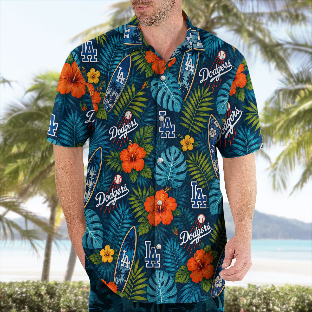 Los Angeles Dodgers Tropical Surfboard Floral Hawaiian Shirt 7 Los Angeles Dodgers Tropical Surfboard Floral Hawaiian Shirt 3
