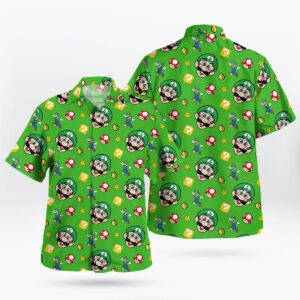 Luigi Super Mario Hawaiian Shirt Retro Game Pattern 3