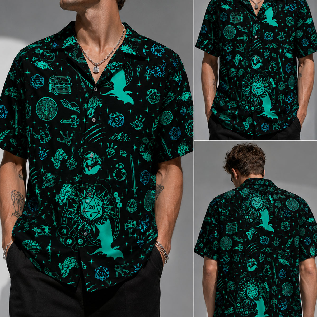 Neon DND Dragon Dice Fantasy Hawaiian Shirt 5 Neon DND Dragon Dice Fantasy Hawaiian Shirt av