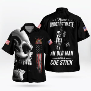 Never Underestimate Old Man Billiards Cue Stick Skull Hawaiian Shirt
