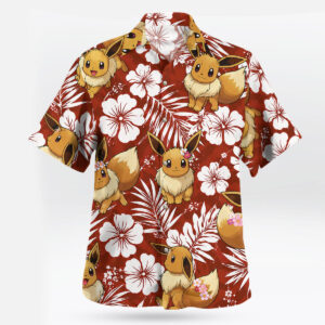 Red Eevee Tropical Floral Pokemon Hawaiian Shirt