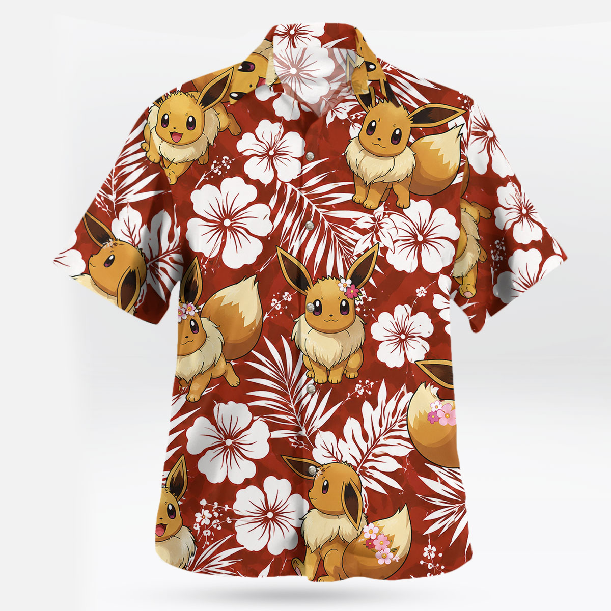 Red Eevee Tropical Floral Pokemon Hawaiian Shirt 9 Red Eevee Tropical Floral Pokemon Hawaiian Shirt 1