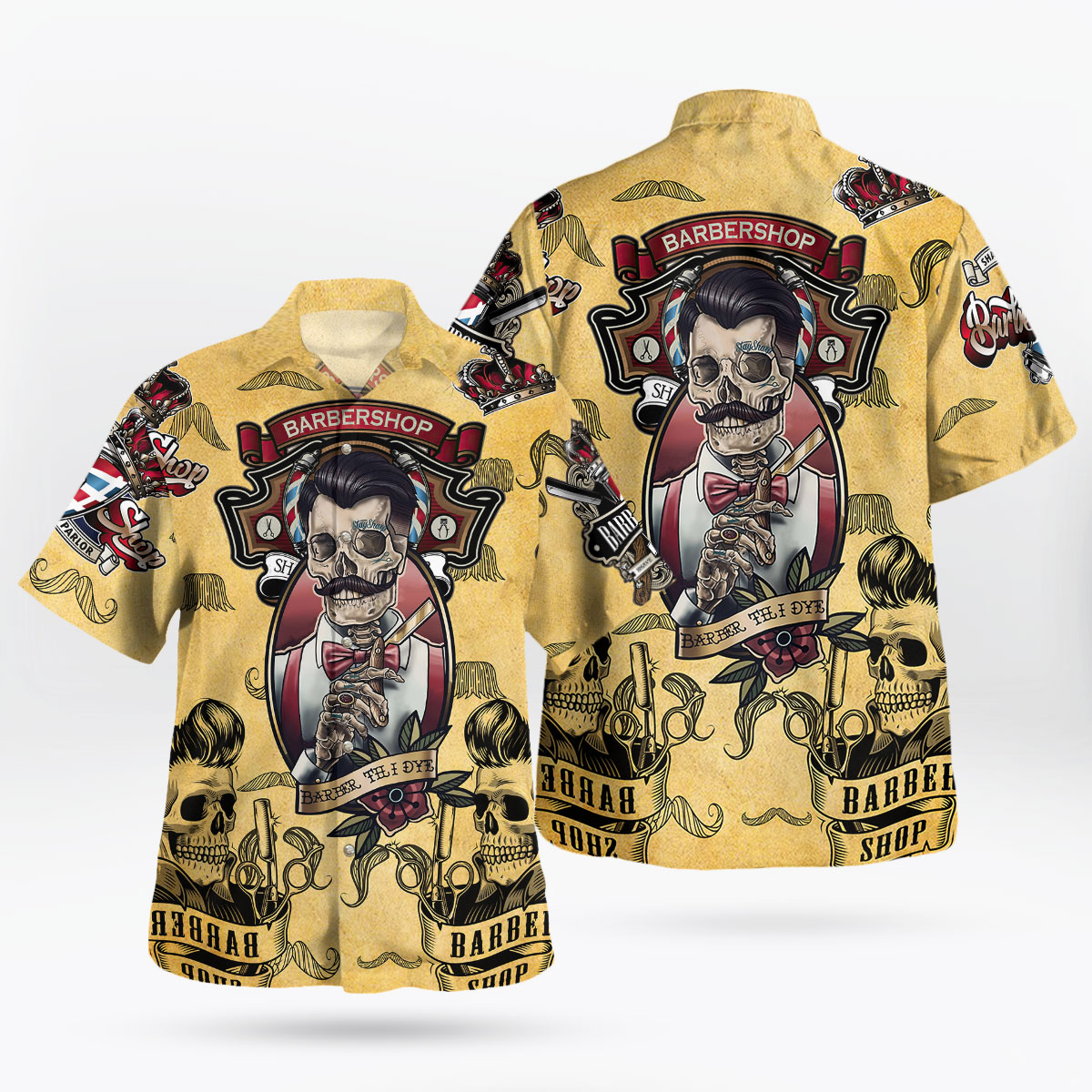 Skull Barber Shop Vintage Hawaiian Shirt 7 Skull Barber Shop Vintage Hawaiian Shirt 3