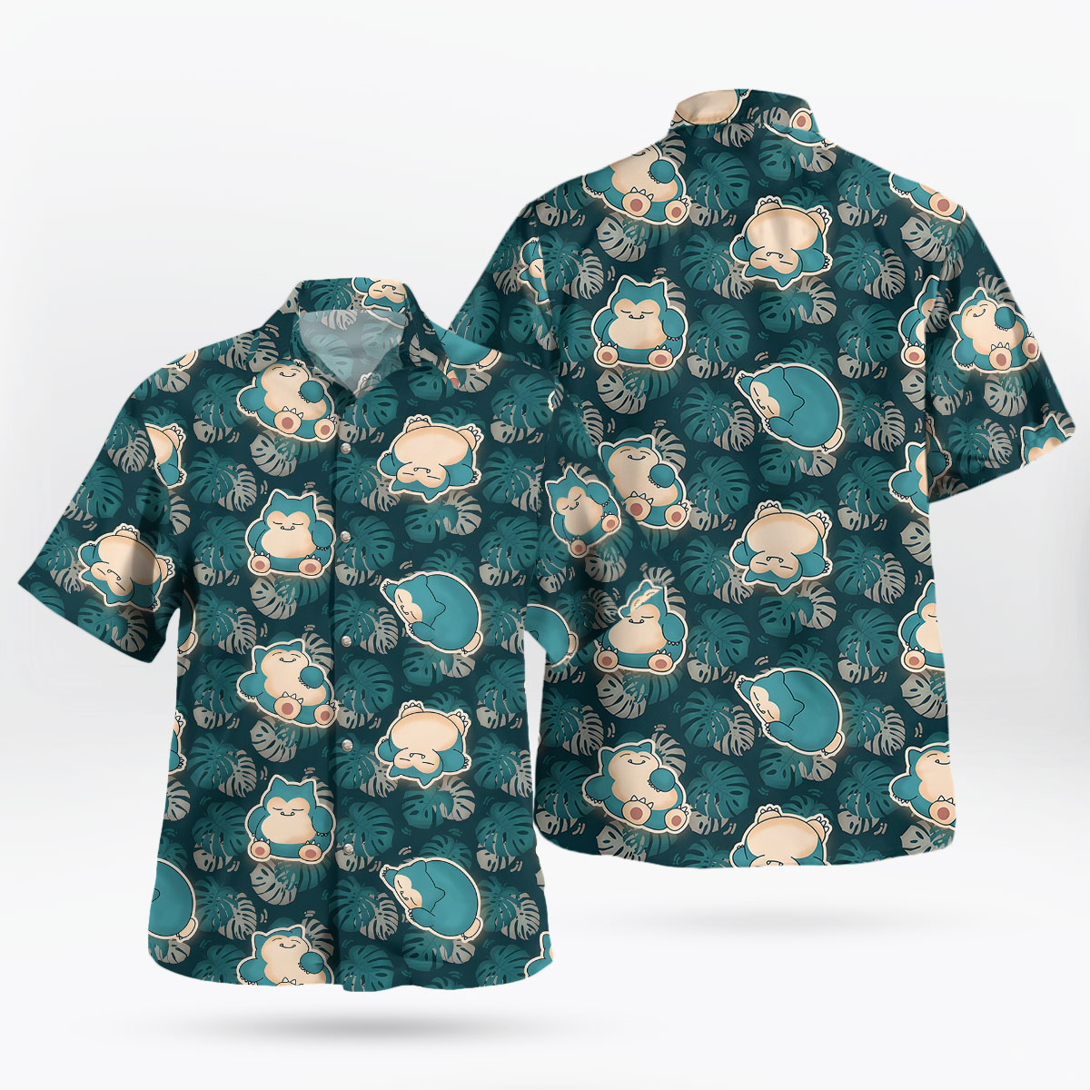 Snorlax Tropical Leaf Pokemon Hawaiian Shirt Blue Green 2
