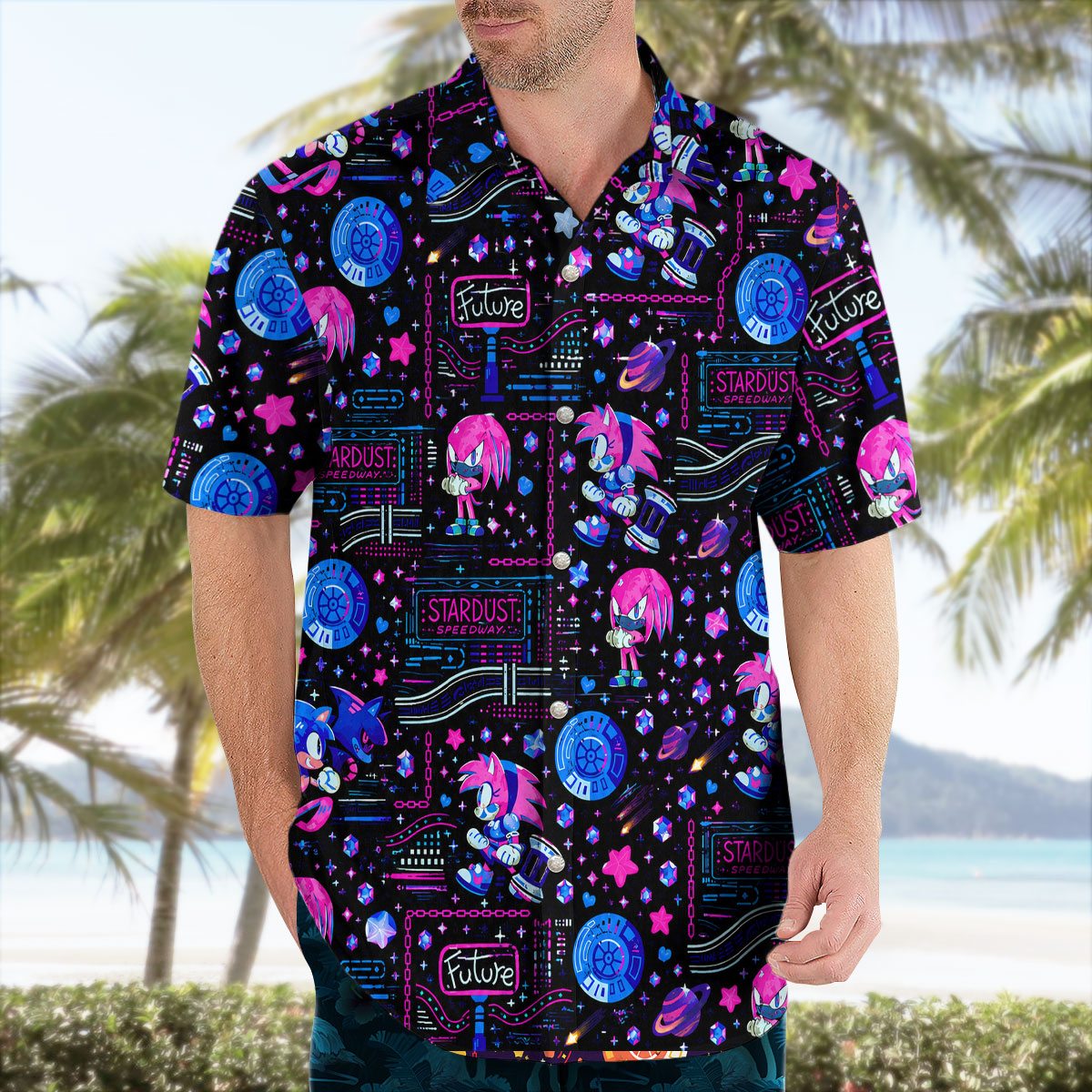 Sonic Amy Stardust Speedway Neon Future Hawaiian Shirt 3 Sonic Amy Stardust Speedway Neon Future Hawaiian Shirt - Image 3