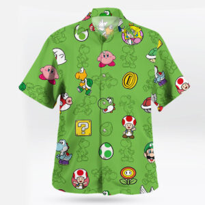 Yoshi Super Mario Hawaiian Shirt Nintendo Game Pattern