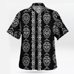 Black White Sugar Skull Pattern Hawaiian Shirt