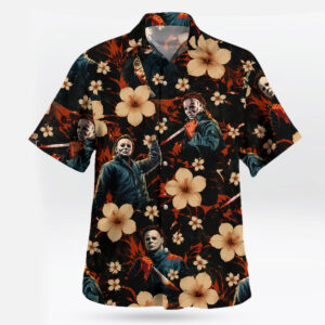 Halloween Michael Myers Floral Hawaiian Shirt