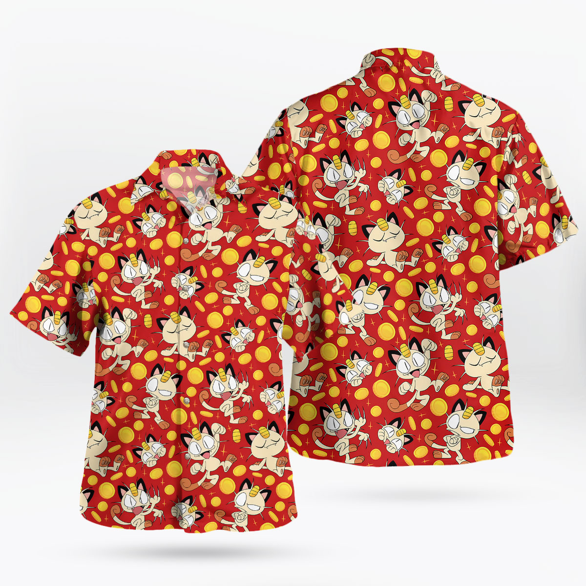Pokemon Meowth Gold Coins Pattern Hawaiian Shirt 5 Pokemon Meowth Gold Coins Pattern Hawaiian Shirt 1