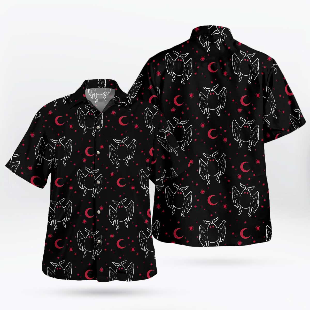 Mothman Moonlight Hawaiian Shirt Black Tropical Button-Up 7 Mothman Moonlight Hawaiian Shirt Black Tropical Button Up 1