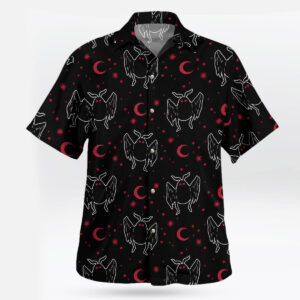 Mothman Moonlight Hawaiian Shirt Black Tropical Button-Up