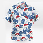 Pokeball Blue Tropical Leaves Hawaiian Shirt