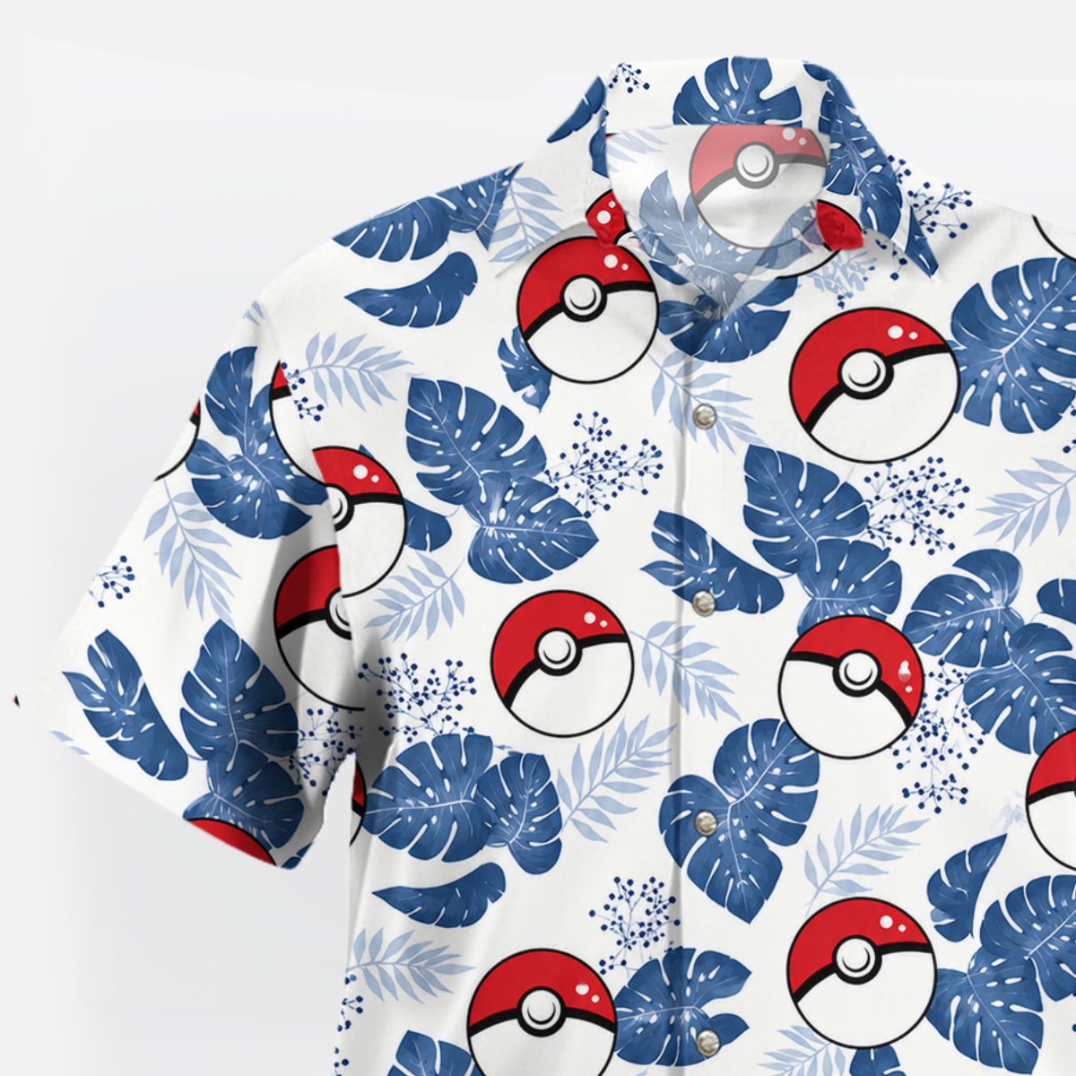 Pokeball Blue Tropical Leaves Hawaiian Shirt 9 Pokeball Blue Tropical Leaves Hawaiian Shirt 4