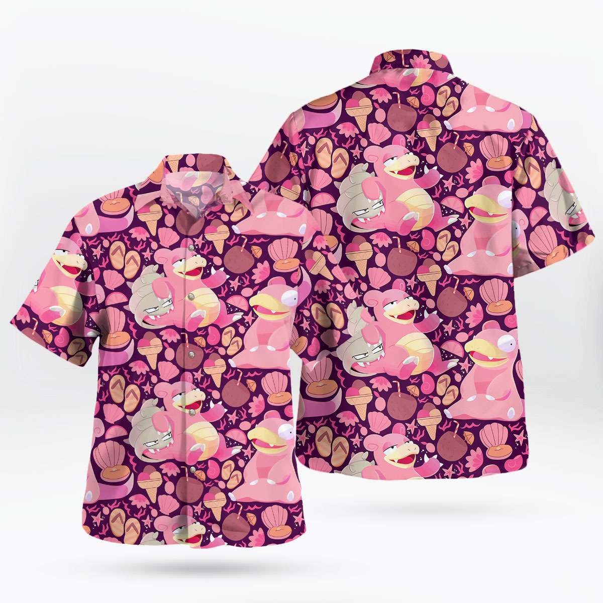 Pokémon Slowpoke Slowbro Pink Tropical Hawaiian Shirt 5 Pokemon Slowpoke Slowbro Pink Tropical Hawaiian Shirt 1