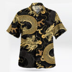 Black Gold Japanese Dragon Tiger Hawaiian Shirt