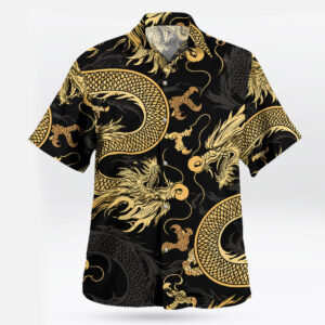 Black Gold Japanese Dragon Tiger Hawaiian Shirt
