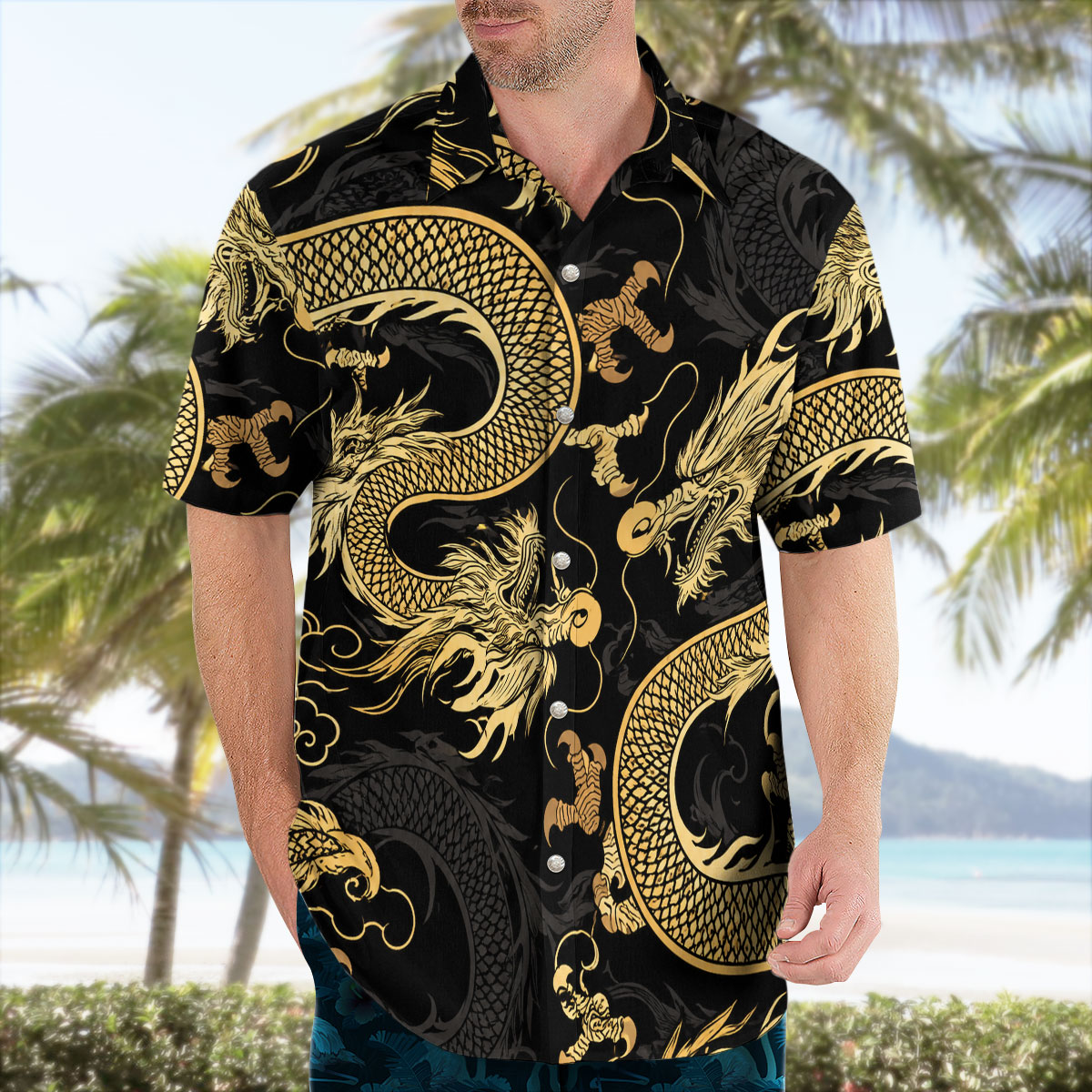 Black Gold Japanese Dragon Tiger Hawaiian Shirt 7 Black Gold Japanese Dragon Tiger Hawaiian Shirt 3