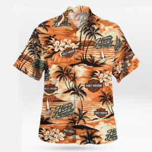 Harley Davidson Orange Tropical Hawaiian Shirt