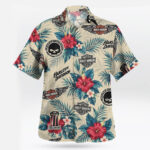 Harley Davidson Red Hibiscus Skull Hawaiian Shirt