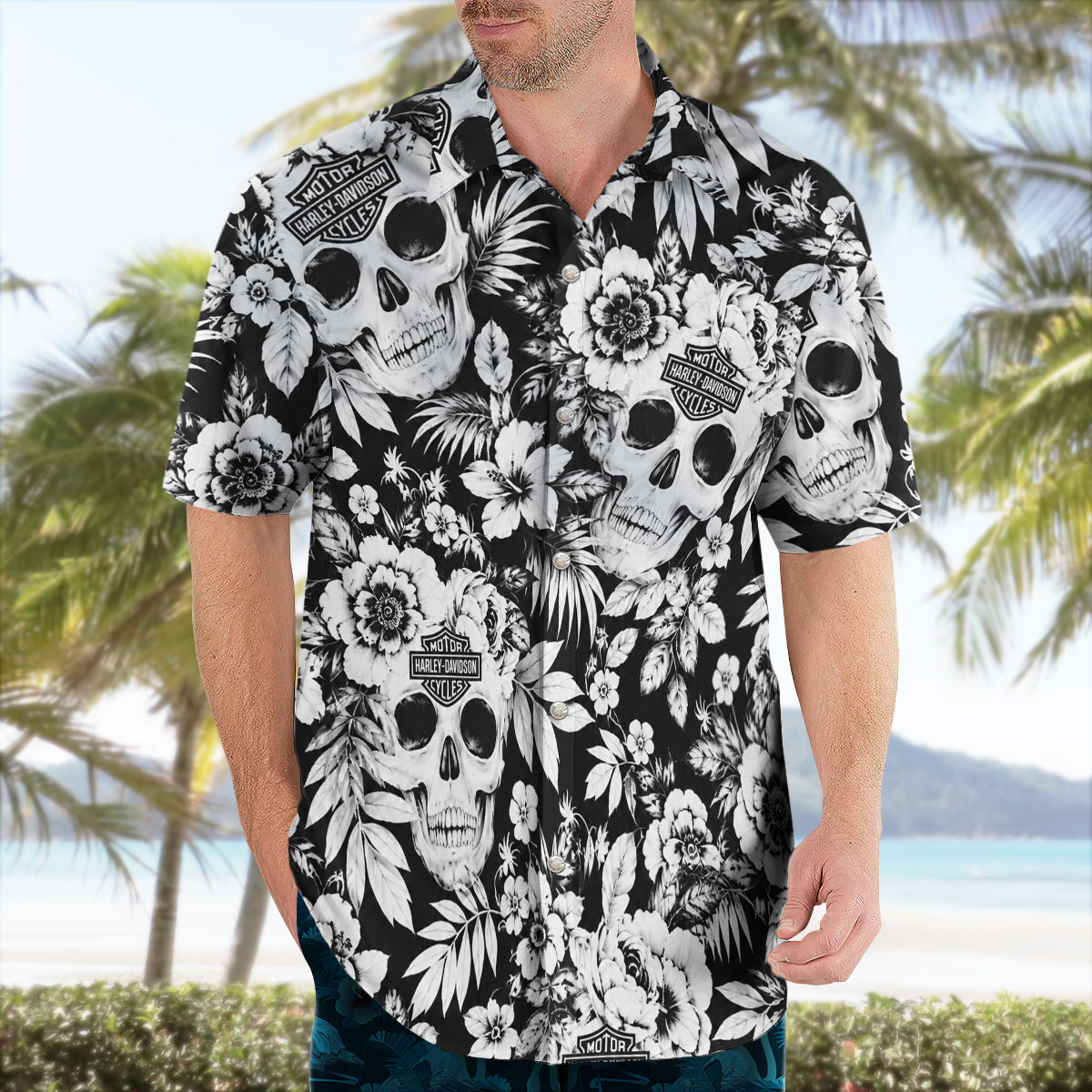 Harley Davidson Skull Floral Hawaiian Shirt 7 Harley Davidson Skull Floral Hawaiian Shirt 3