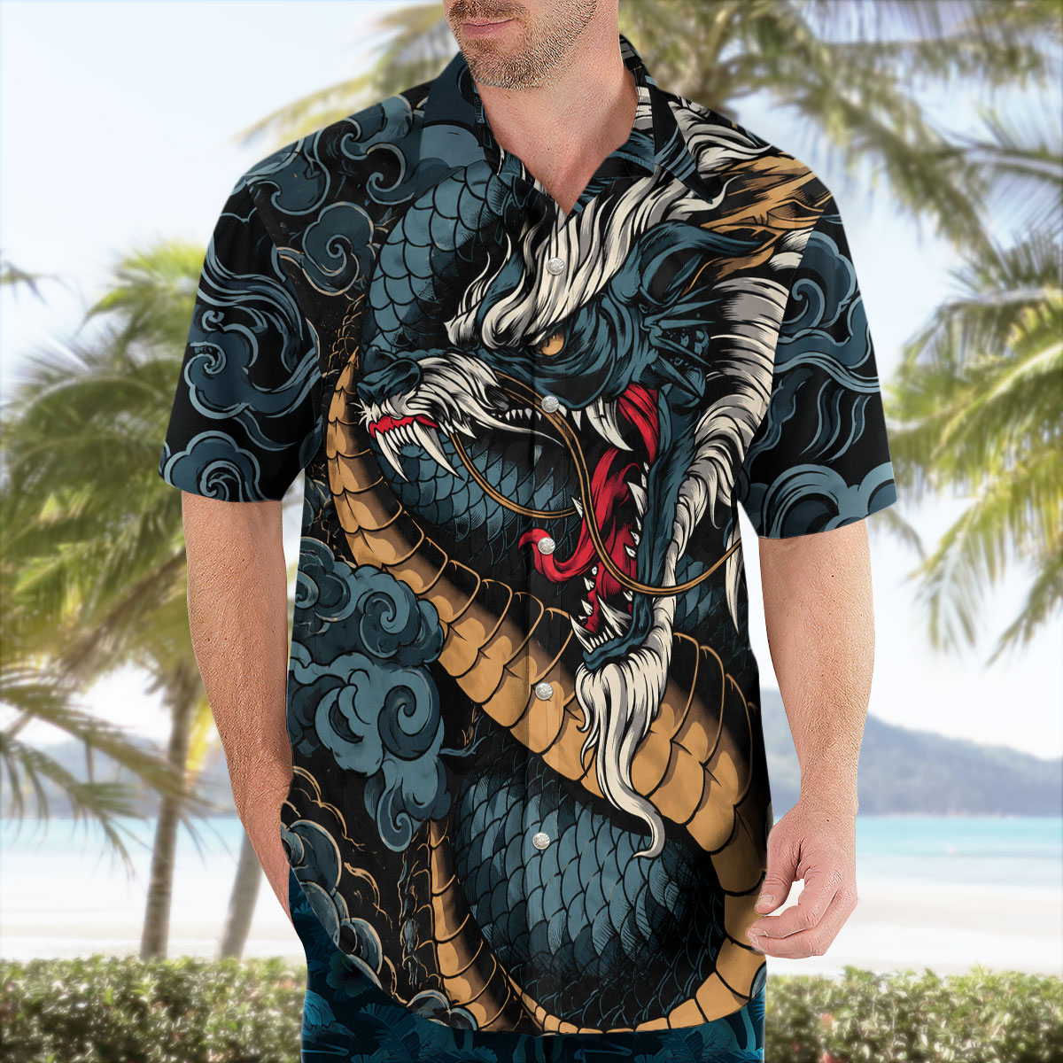 Japanese Blue Dragon Cloud Hawaiian Shirt 2 Japanese Blue Dragon Cloud Hawaiian Shirt - Image 2