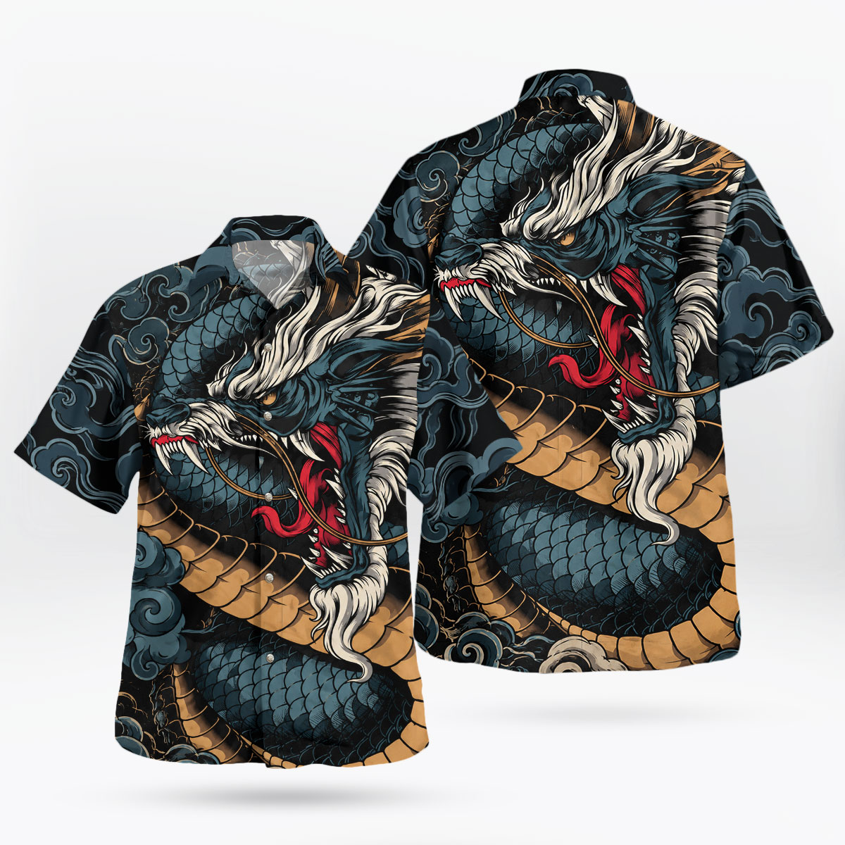Japanese Blue Dragon Cloud Hawaiian Shirt 6 Japanese Blue Dragon Cloud Hawaiian Shirt 3