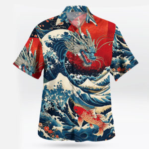 Japanese Dragon Koi Great Wave Hawaiian Shirt
