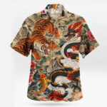 Japanese Dragon Tiger Koi Floral Hawaiian Shirt