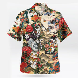 Japanese Lucky Cat Dragon Hawaiian Shirt